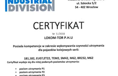 Certyfikat „INDUSTRIAL DIVISION”